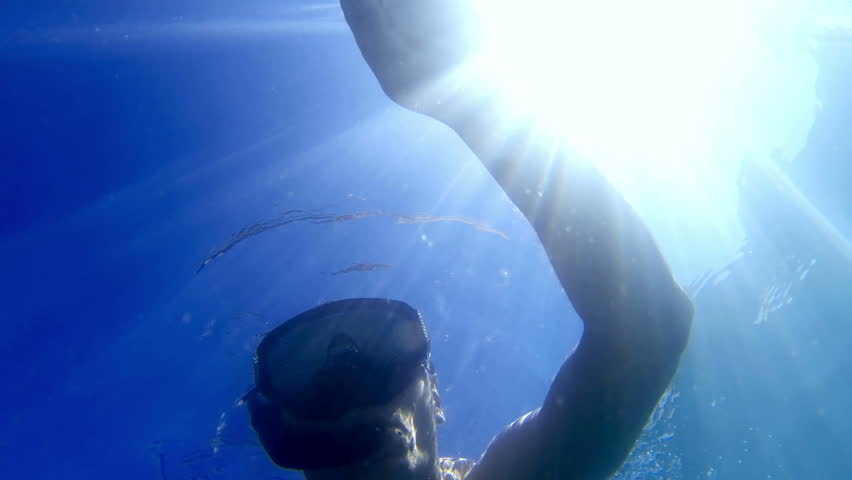 Beauty Young Woman Swimming And Having Fun Diving Underwater At Sea