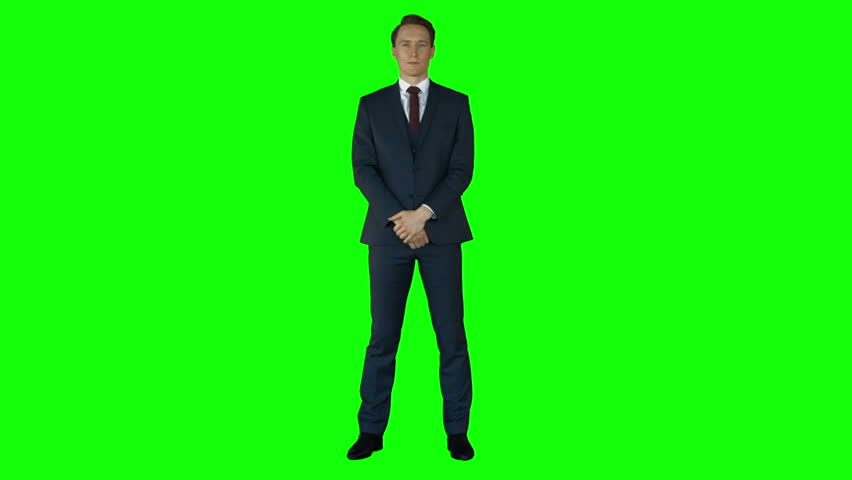 Mature Male Caucasian Businessman Standing In Front Modern Green Screen