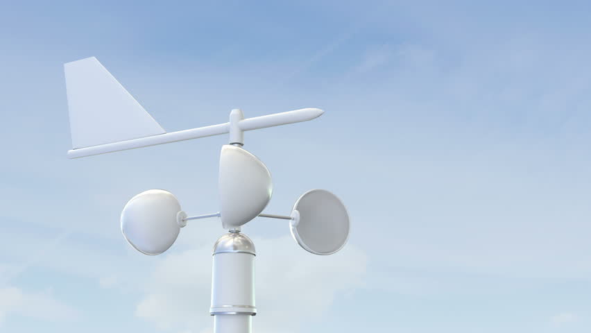 Modern Anemometer And Wind Vane With Clouds In Background. Loop Ready