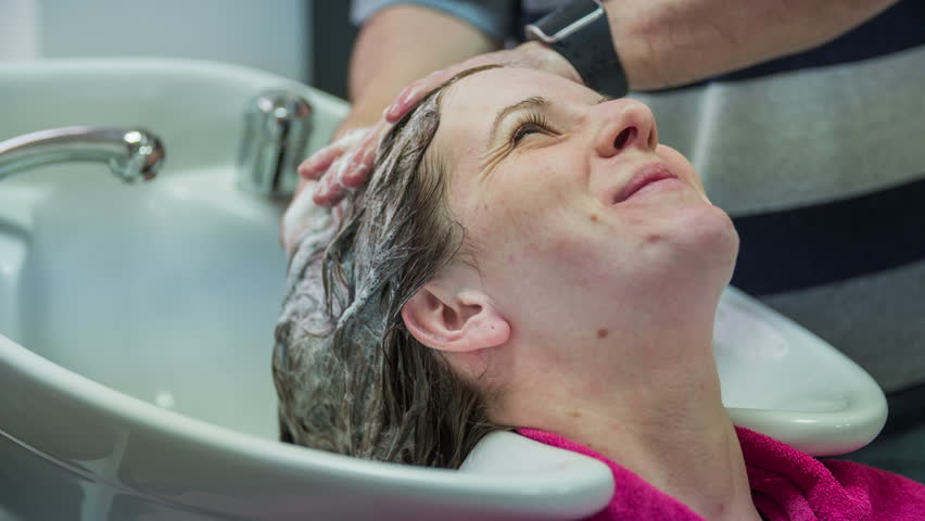 Washing Hair At Barber Shop Talking To Hairdresser 4K Male B