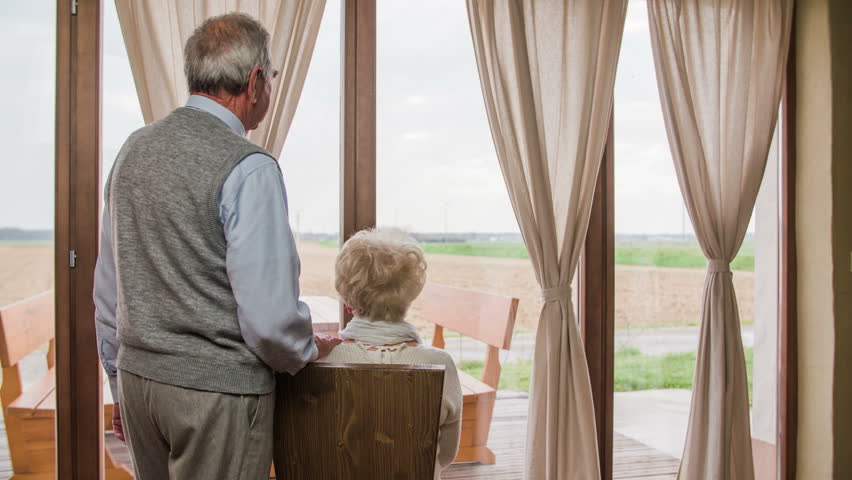 Big Mirror With Elder Person Dressing Up 4k Senior Man