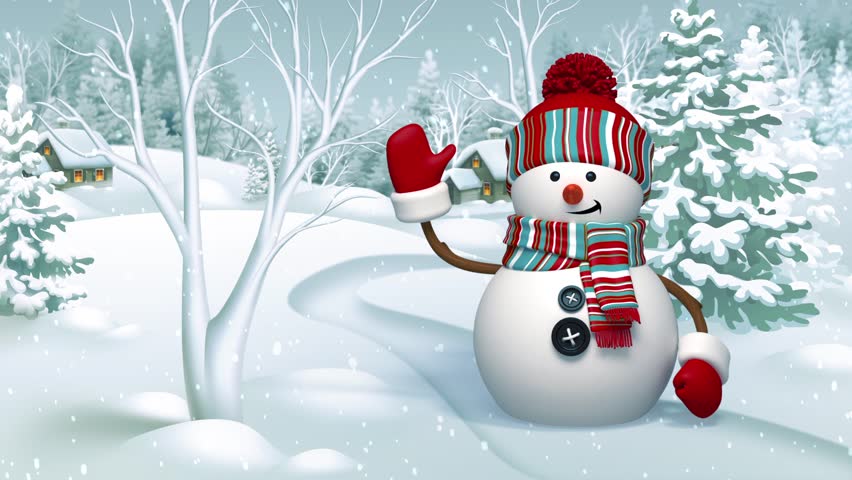 Snowman Peeking Out Animated Greeting Card Winter Holiday Background