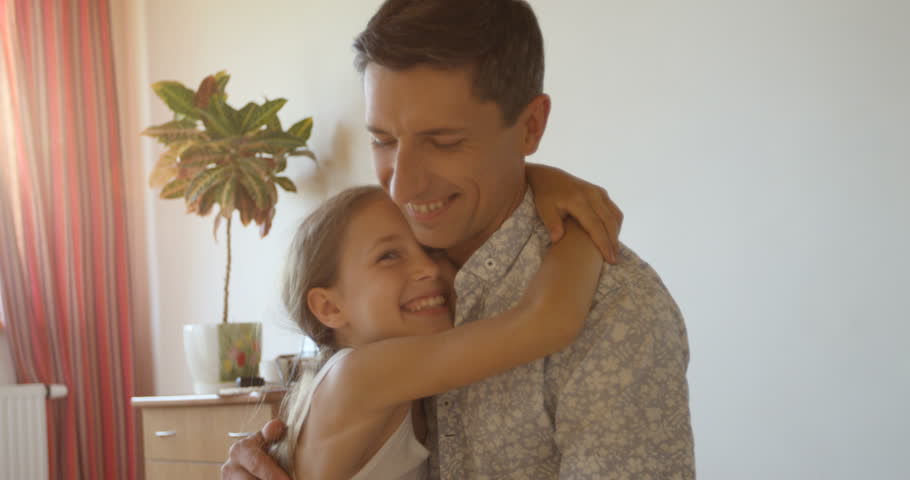 Father And Daughter - Embracing On White Background Stock Footage Video ...