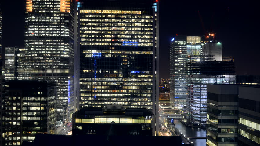 Large Office Building With People On Work At Evening Stock Footage