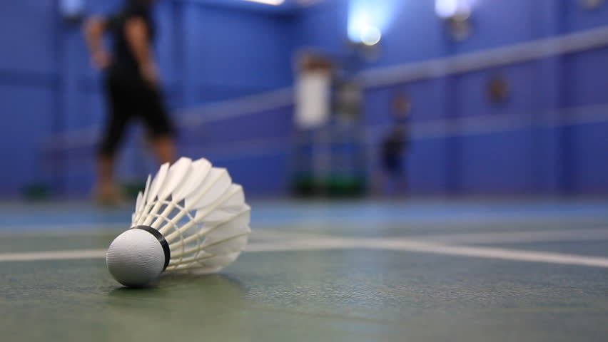 Badminton Courts With Players Competing In Indoor Stock Footage Video