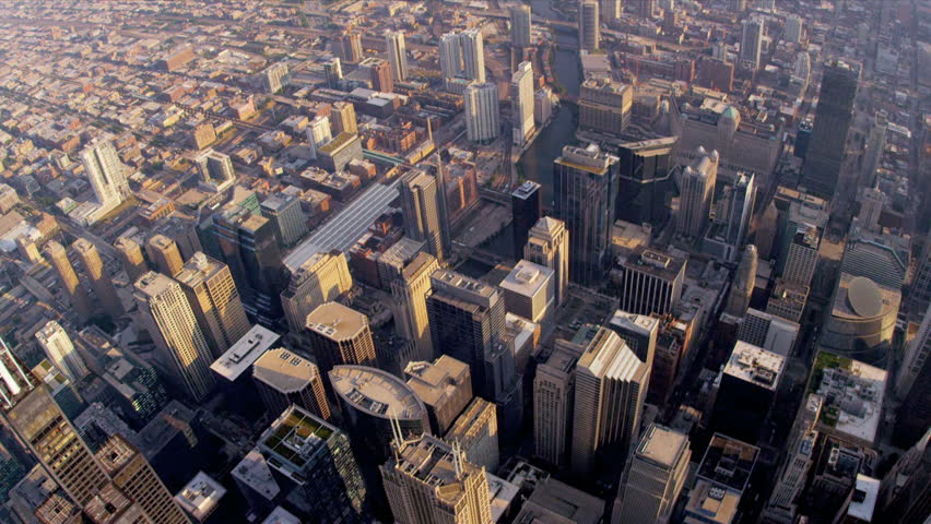 Aerial Cityscape Overhead View Of Chicago Skyscrapers Trump Tower