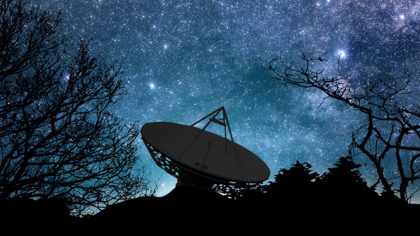 Beautiful astronomy timelapse animation of twinkling stars and planets moving across the sky at night. Stars rotate over Earth as a telescope is watching space. - HD stock footage clip