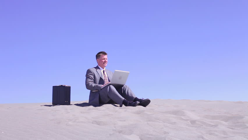 Businessman Laptop Desert