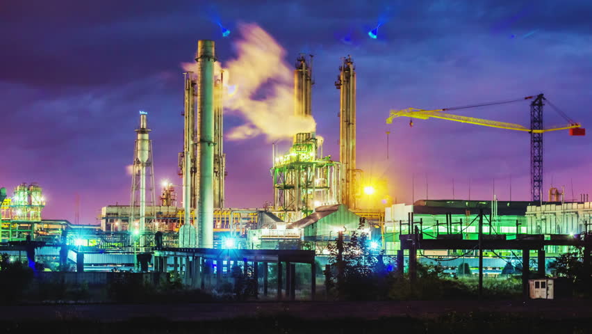 Night View Of A Plant For The Ammonia Production Timelapse Stock