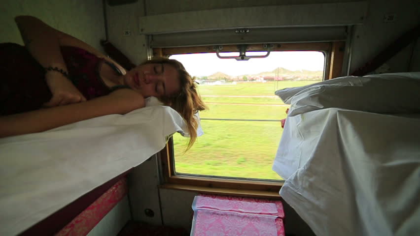 Woman Sleeping During Trans Siberian Train Journey Russia