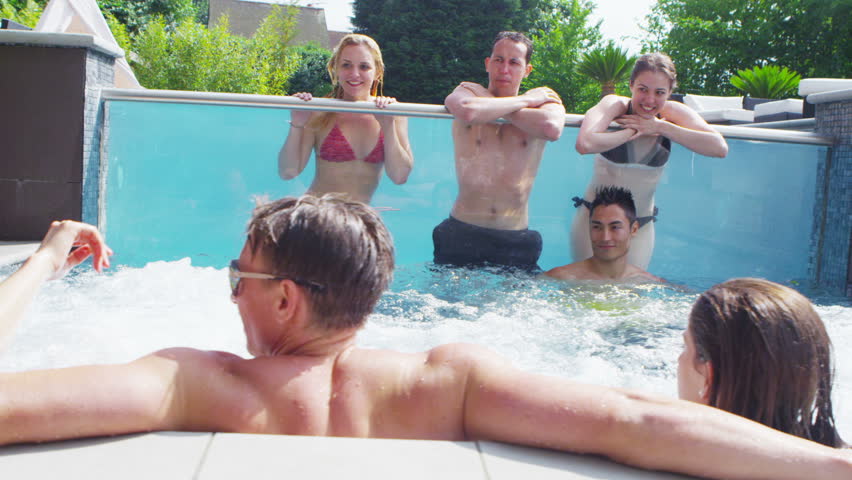 Rich People Having Fun In Jacuzzi Slow Motion Shot At