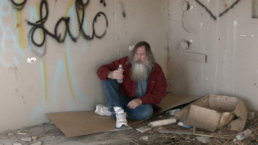 Abandoned Building Homeless Man In Corner Hd Homeless Man