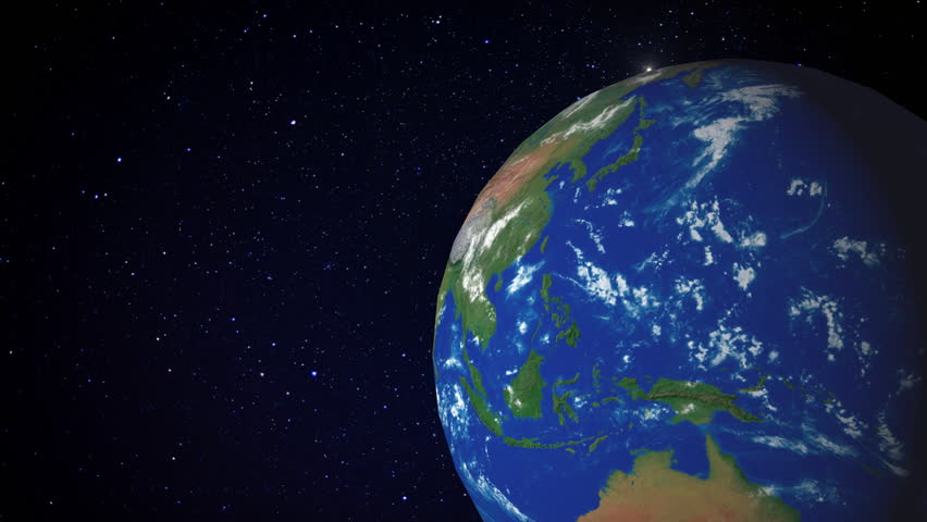 Planet Earth rotating and orbiting in the starry space. Animation including elements furnished by NASA - HD stock footage clip