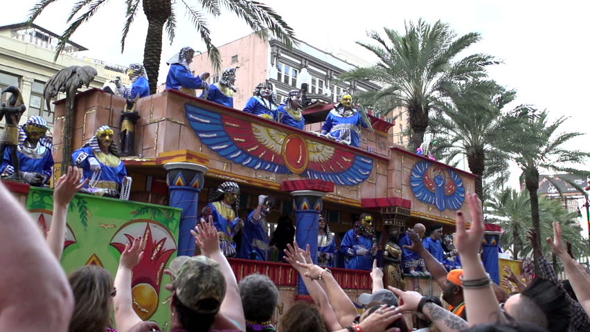 New Orleans, La - March 2 : Mardi Gras Float Throwing Beads Passing 