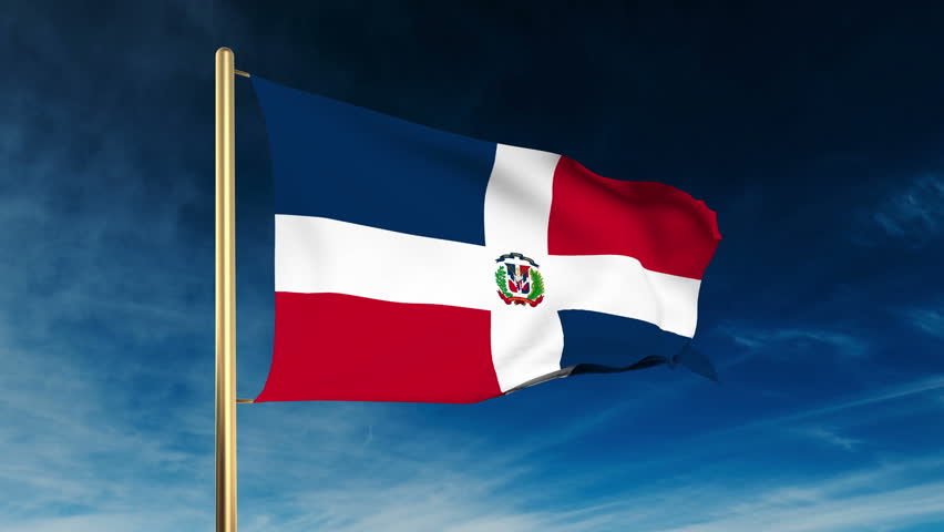 Dominican Republic Flag Waving In The Wind. Green Screen, Alpha Matte 