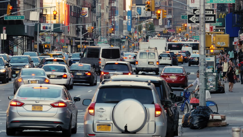 NEW YORK CITY - JUNE 2015: Lower Manhattan Busy Street Traffic, Jammed ...