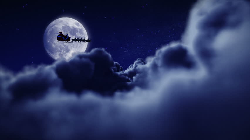 Christmas Santa Sleigh Motion Background 4k Free Hd Video Clips With His Sleigh And Reindeer Flying Over Full Moon 2 Videos In 1