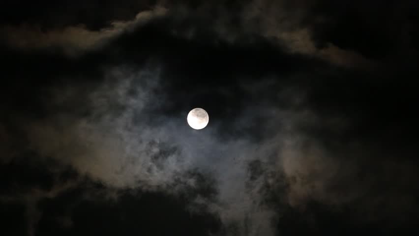 Full Moon On Dark, Stormy Night With Clouds Overtaking Moonlight. Stock ...