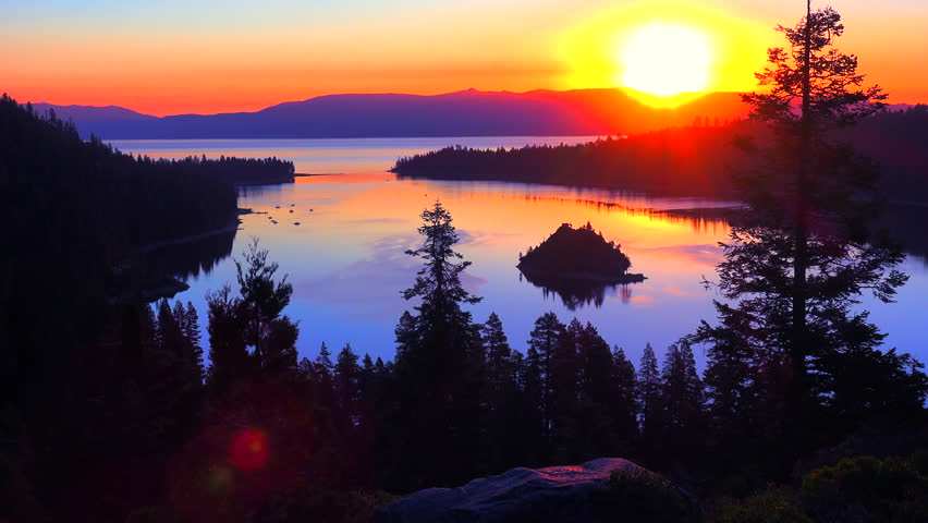 LAKE TAHOE, NEVADA - CIRCA 2015 - A Beautiful Sunrise Establishing Shot ...