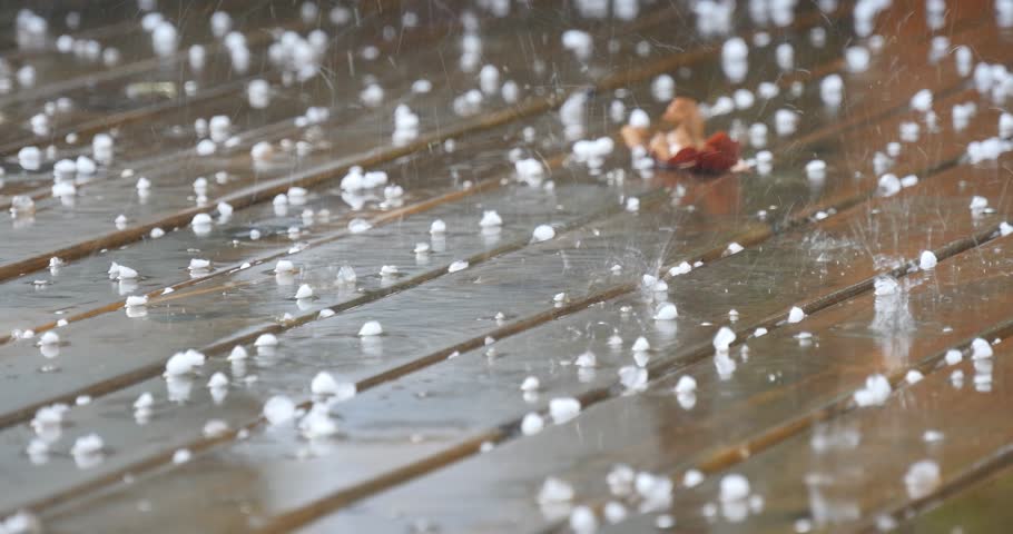 Hail And Rain Falling On Wood During Storm Weather Stock Footage Video ...