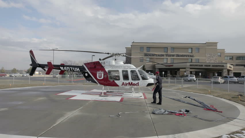 PAYSON, UTAH 13 Dec 2011. AirMed Emergency Helicopter In Front Of ...