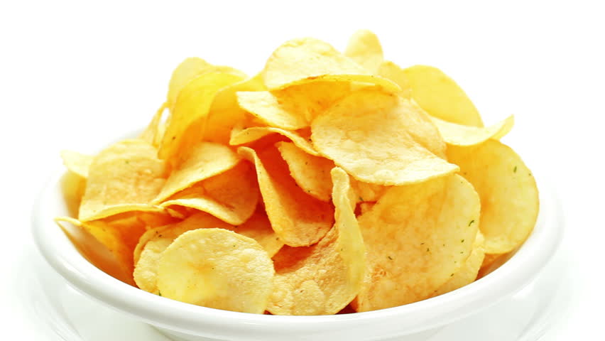Crackle Potato Chips Rotate On White Plate Close Up Stock Footage Video ...