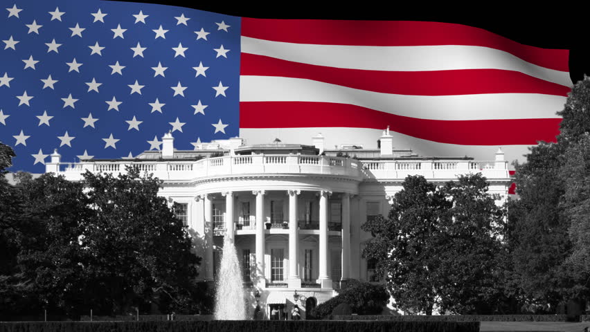 The White House With Rippling American Flag Animation Stock Footage ...