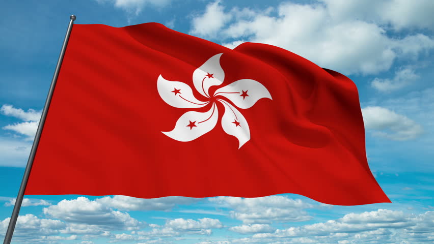 Hong Kong Flag Waving Against Time-lapse Clouds Background Stock ...