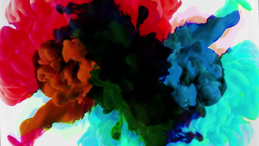 Rainbow Inks In Water (HD). Colorful Ink Streams Traverse Across A Pale ...