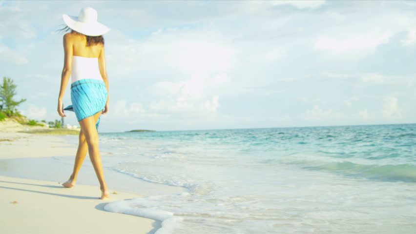 Sexy Woman On Beautiful Tropical Beach, Dolly Shot Stock Footage Video ...