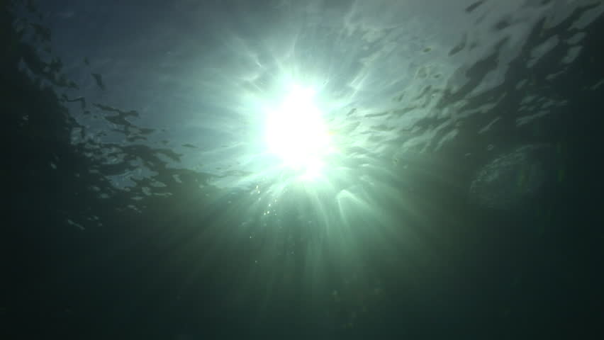 Sun Shining Through Water Sea Surface. Underwater Sunlight. Nature ...