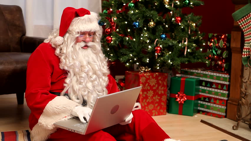 Santa Claus Working On Laptop Computer Stock Footage Video 4551521 ...