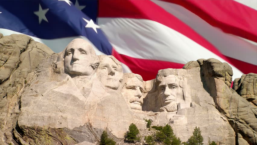 The American Flag Waving Behind Mount Rushmore National Memorial, South ...