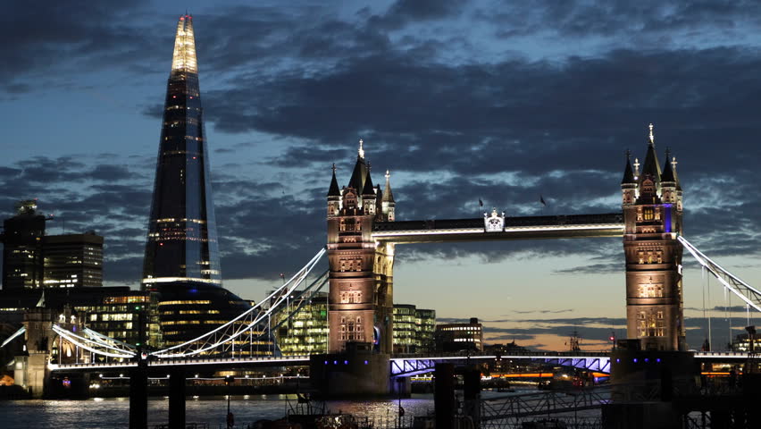 Illuminated Night Lights Tower Bridge London Skyline Shard Skyscraper ...