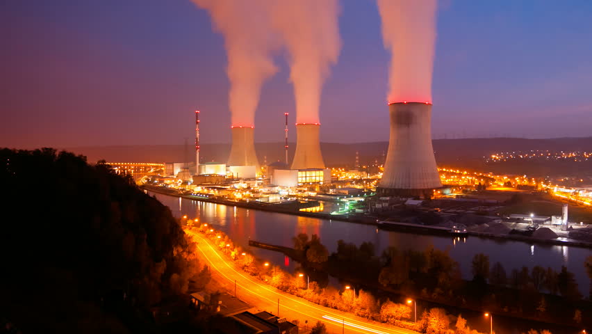 Time Lapse Sequence Of A Large Nuclear Power Station At Night Stock ...