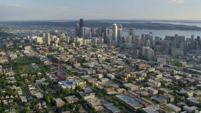 Aerial Urban Scene Of Downtown Metropolitan Seattle Finance Center ...