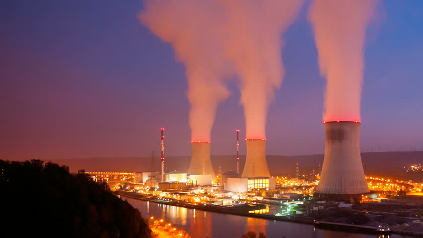 Time Lapse Sequence Of A Large Nuclear Power Station At Night Stock ...