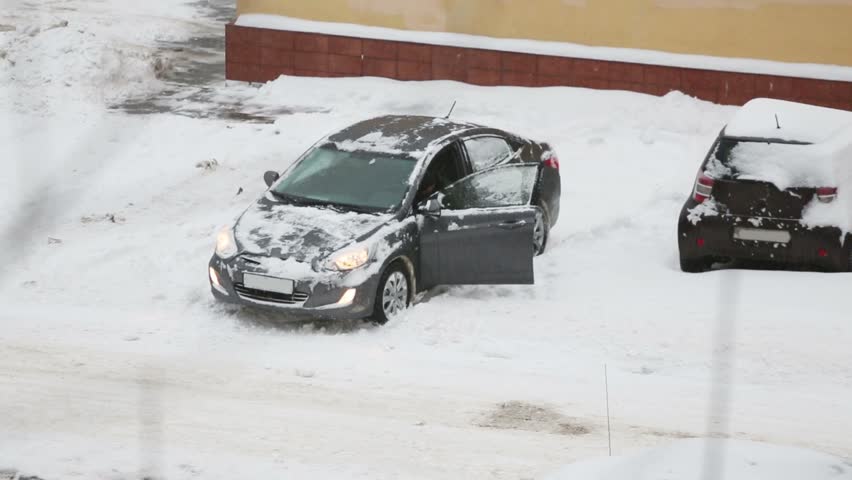 Car Skidding In Snow At Winter Snowy Day. Above View Stock Footage ...