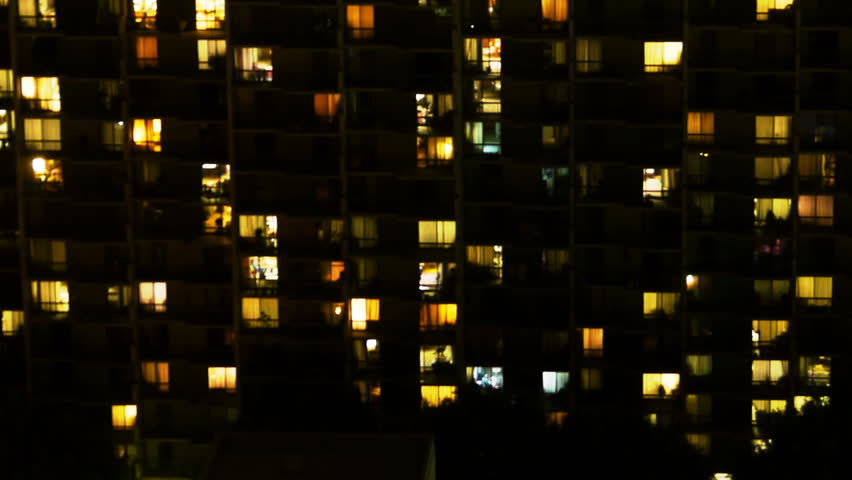 High-density Apartment Block At Night, Hong Kong. ( Time Lapse ) Stock ...