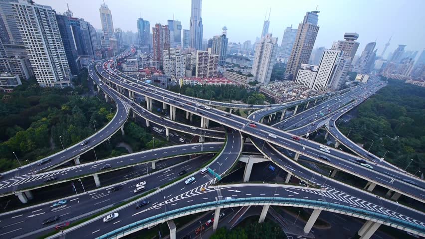 Motion Time Lapse Busy Light Trail Traffic At Daytime Into The Night On ...