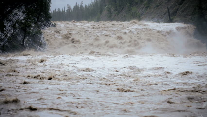 Flood Water Fast Flowing Down Swollen Mountain River, USA - Flood Water ...