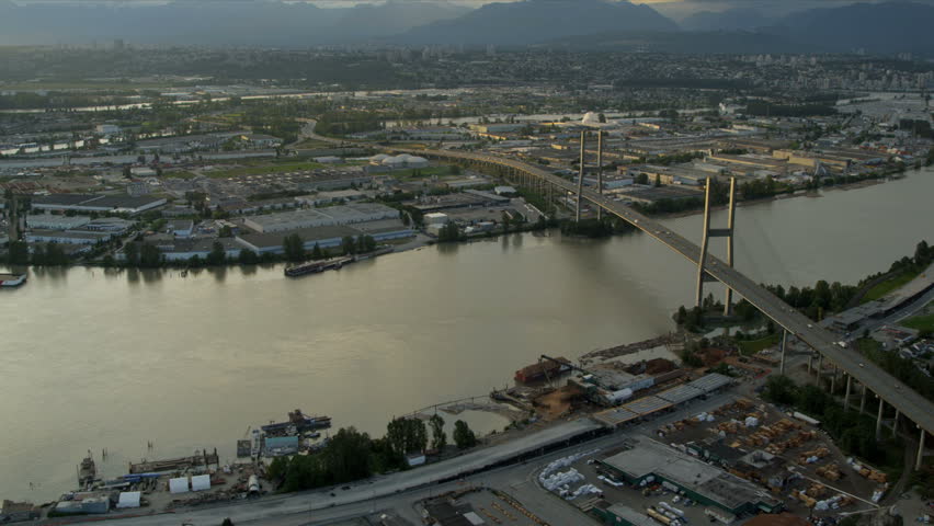 Aerial Sunset View Alex Fraser Bridge On Annacis Island A Cabled Stayed ...