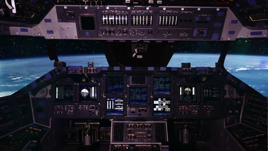 Cockpit Space Shuttle Turning From Earth Sunrise To Moon Stock Footage ...