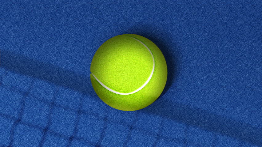 Ball For Tennis With Realistic Fleecy Texture Rotate On Blue Field Of ...