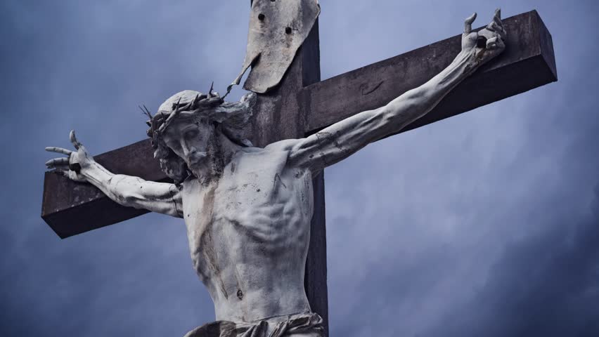 Crucifixion. Christian Cross With Crucified Jesus Christ Statue Over ...