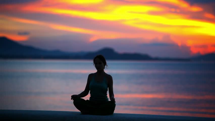 Meditation - Yoga Woman Meditating At Beach Sunset Or Sunrise Relaxing ...