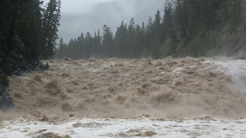 Swollen Uncontrolled River In Flood After Torrential Rain Nr Banff ...