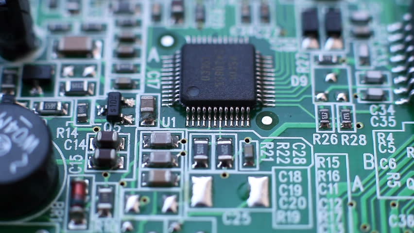 Close Up Macro On Circuit Board With Radio Components. Motherboard ...