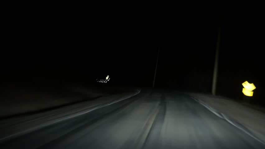 Driving Down Rural Highway In Pitch Black Night Timelapse Loop. Running ...