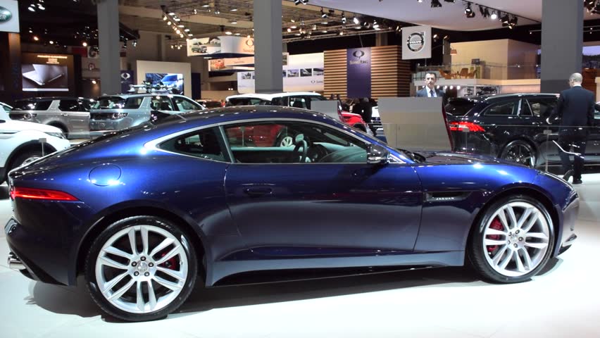 BRUSSELS, BELGIUM - JANUARY 15: Blue Jaguar F-Type R Coupe Sports Car ...